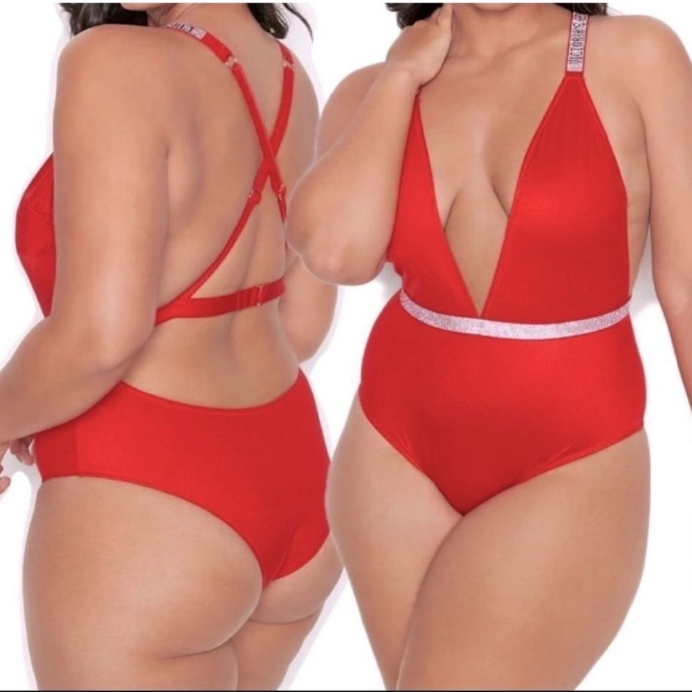 Victoria's Secret Cheeky Red Shine Strap Plunge One-Piece Swimsuit XL Bathing